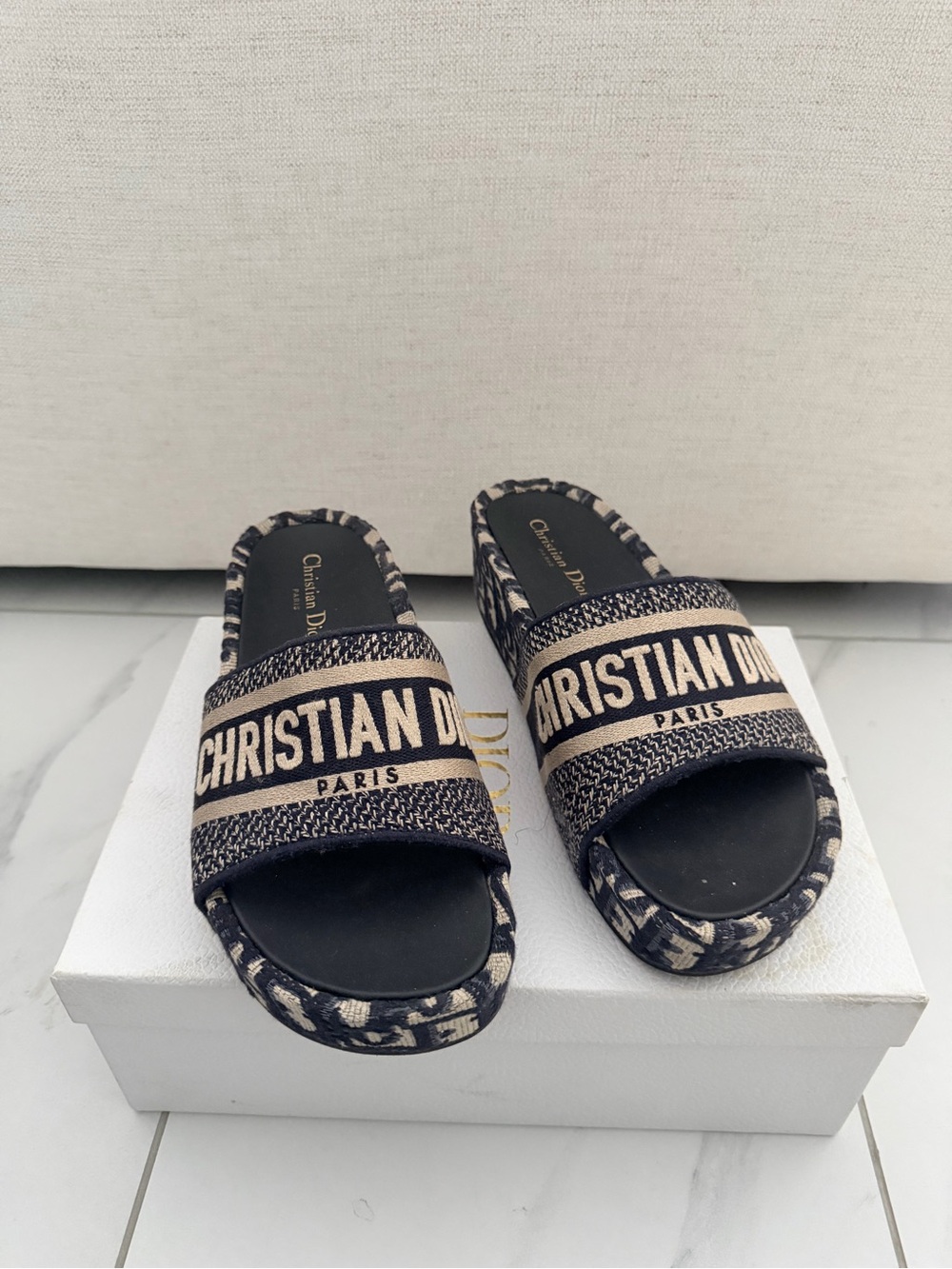 Dior Black and Beige Christian Dior Slide Sandals